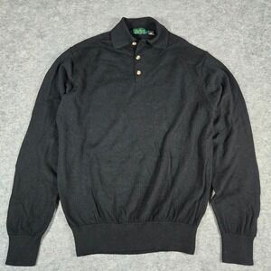 Byford Mens Black 100% Merino Wool Long Sleeve Polo Sweater Size M
